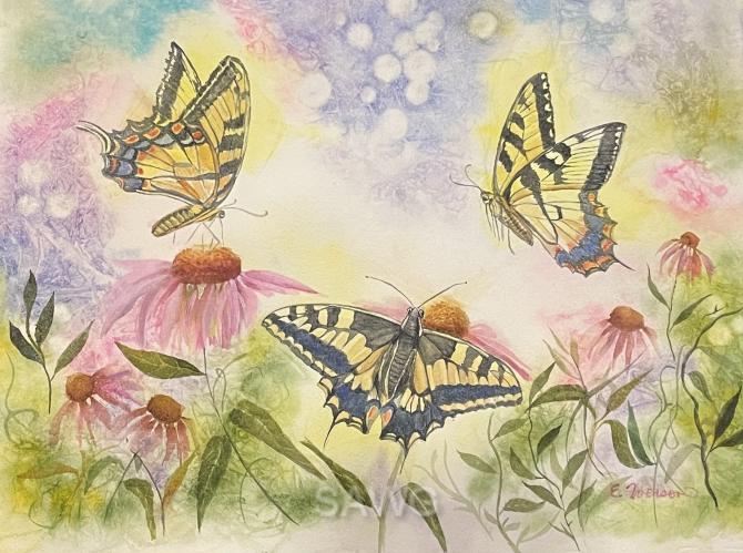 Trio of Tiger Swallowtails by Liz Iverson